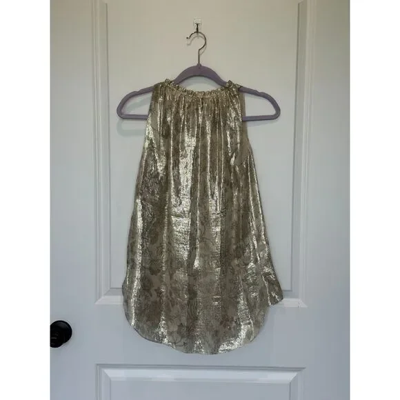Elie Tahari Ruffle Neck Metallic Silk Blend Blouse Size XS - Picture 3 of 8